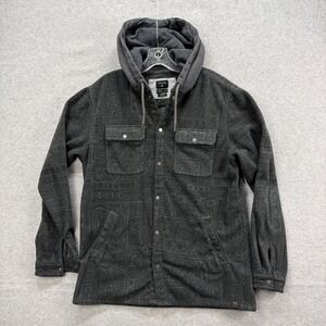 Quiksilver Hoodie Mens Large Gray Aztec Tribal Fleece Sweater Jacket Snap Button